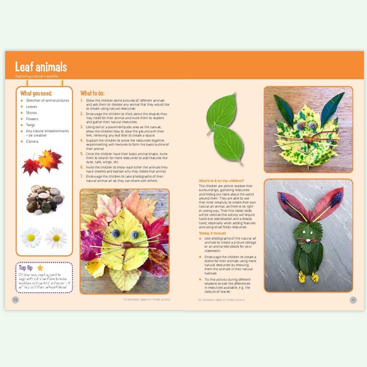 Spread showing how to make leaf creatures