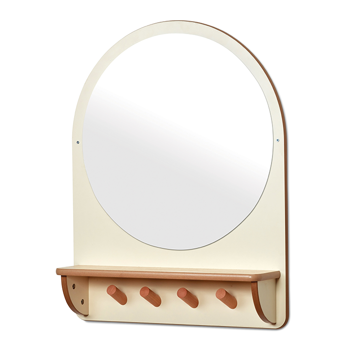 Round wall mirror with hooks