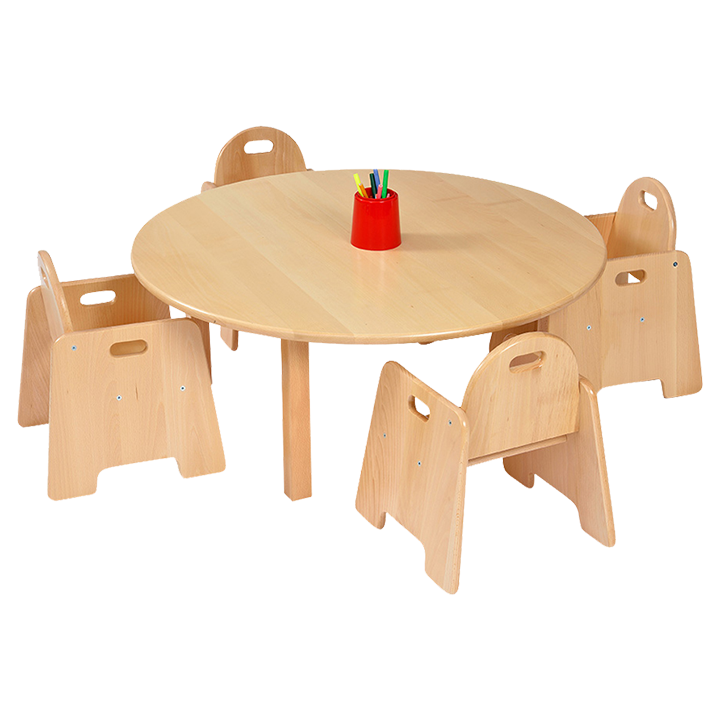 Round solid beech table and matching chairs
