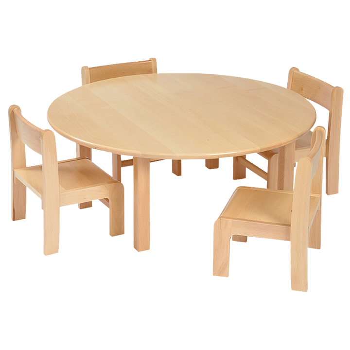 Solid wood round table with beech top and 4 matching chairs