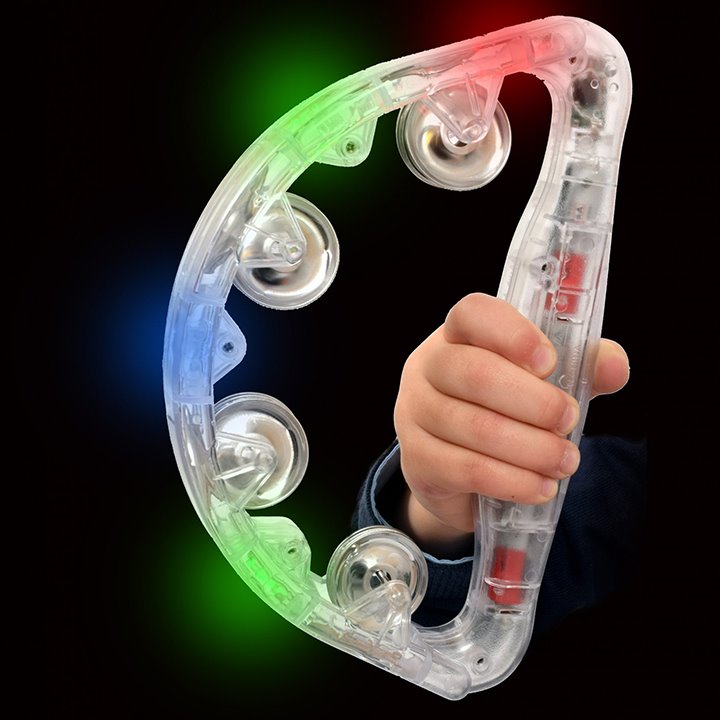 Plastic tambourine lighting up with red, green and blue LED lights