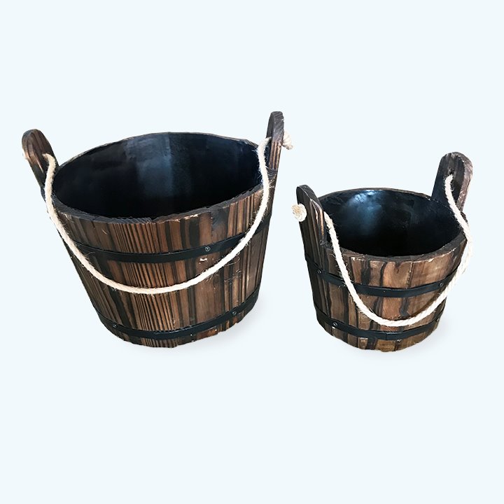 Large and small buckets for pouring and mud kitchen fun