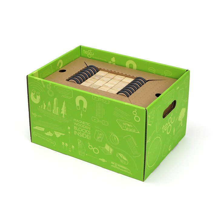 Natural wooden and magnetic building set with storage box