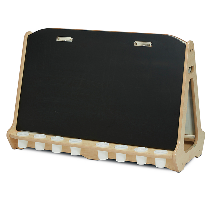 Easel with blackboard one side, whiteboard the other