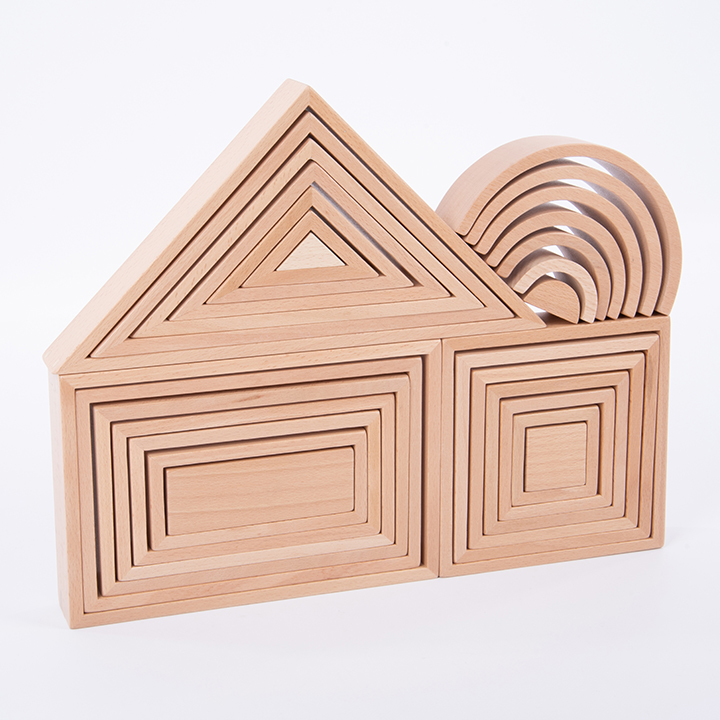 Four sets of nesting building blocks