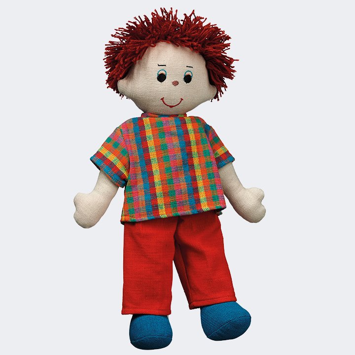 Dad rag doll with red hair and light skin