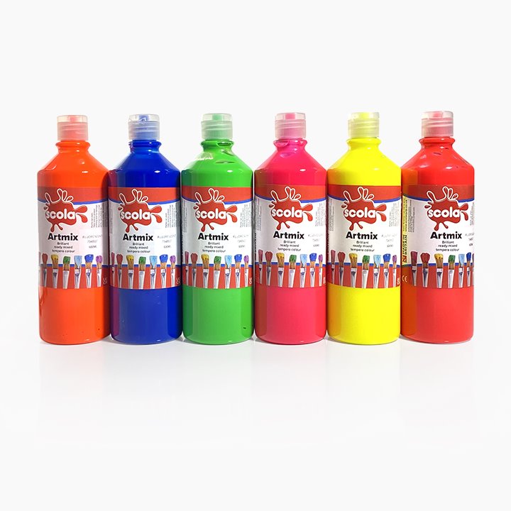 6 x 600ml bottles of paint, flouro colours