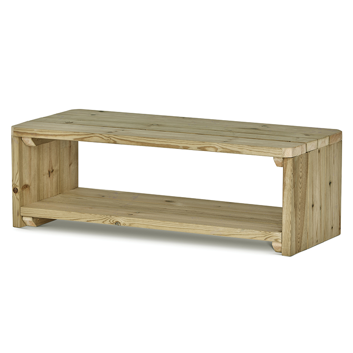 Low level storage shelf for outdoors