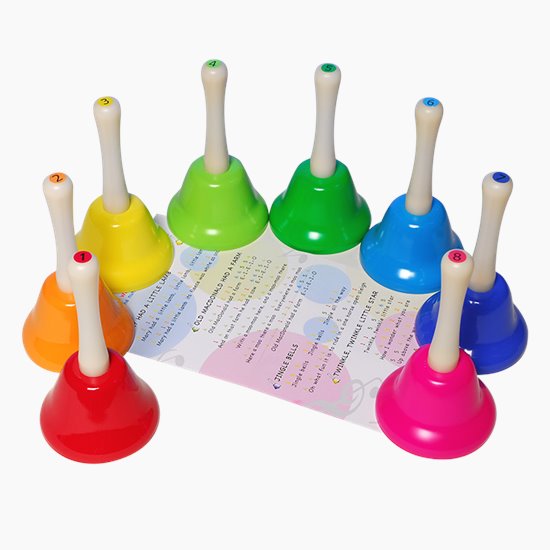 Set of 8 bells - different colours for different notes. They encourage interaction and teamwork