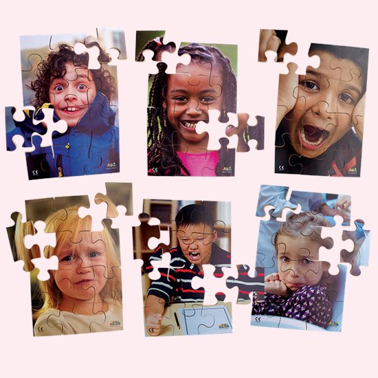 Collection of photographic jigsaws with childrens emotions