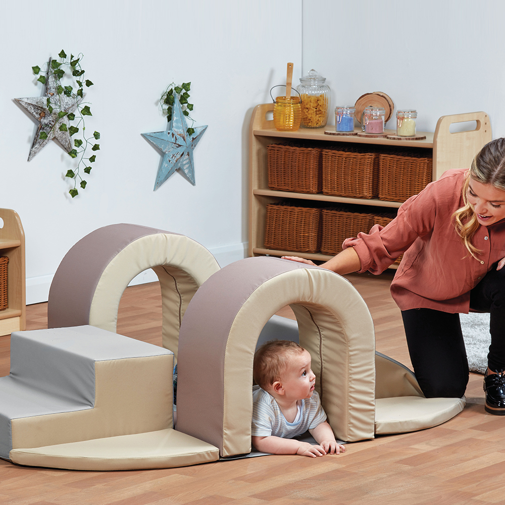 Bay crawling in Calm and neutral colours and soft tactile feel for baby room.