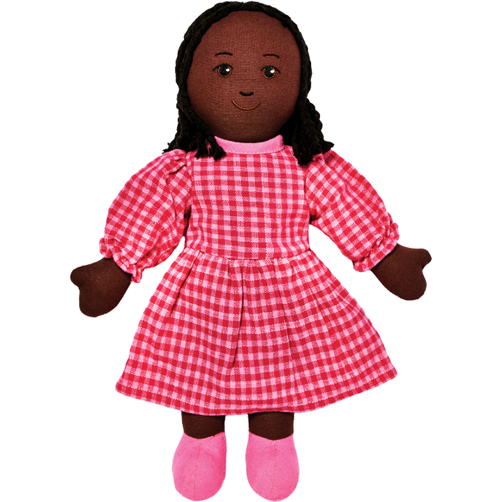 Soft multicultural doll black skin and black hair