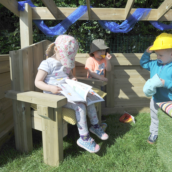 Outdoor reading chair will encourage children to read aloud.