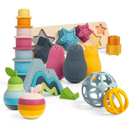Set of six tactile toys