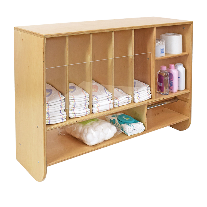 Nappy store in use with nappies and changing supplies