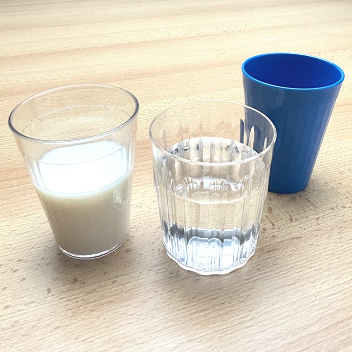 Clear or blue drinking vessels