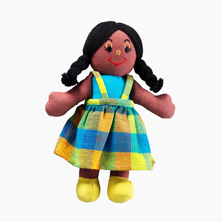 Girl rag doll with dark hair and dark skin