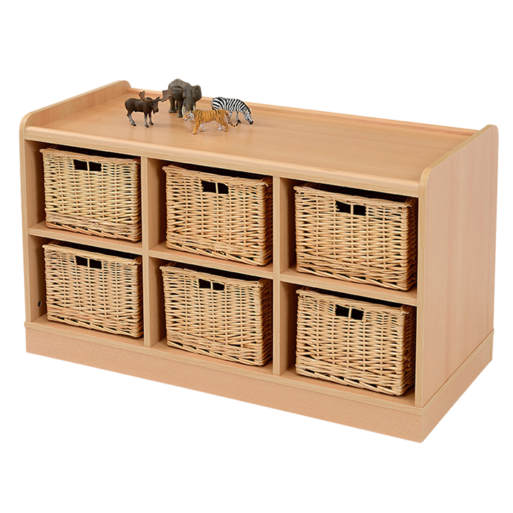 Beech unit with six wicker baskets