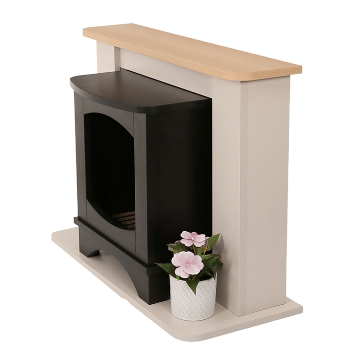 Side view of firelplace and woodburner