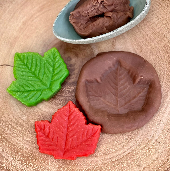 Making impressions in dough with stone leaves