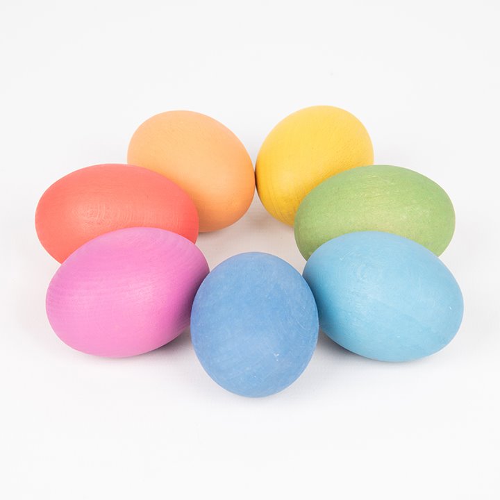 Beautifully smooth coloured wooden eggs - ideal for loose parts and heuristic play