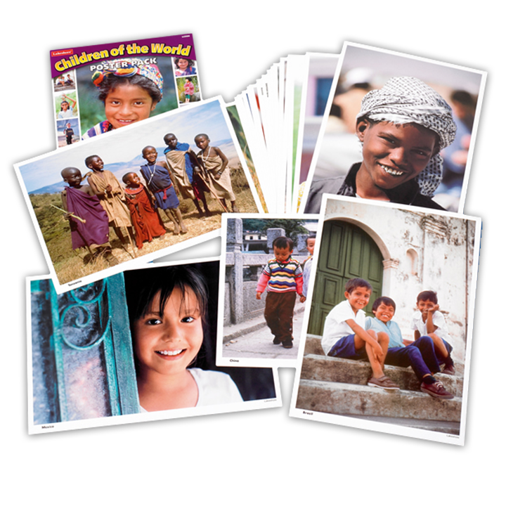 Photographed posters of children from different parts of the world