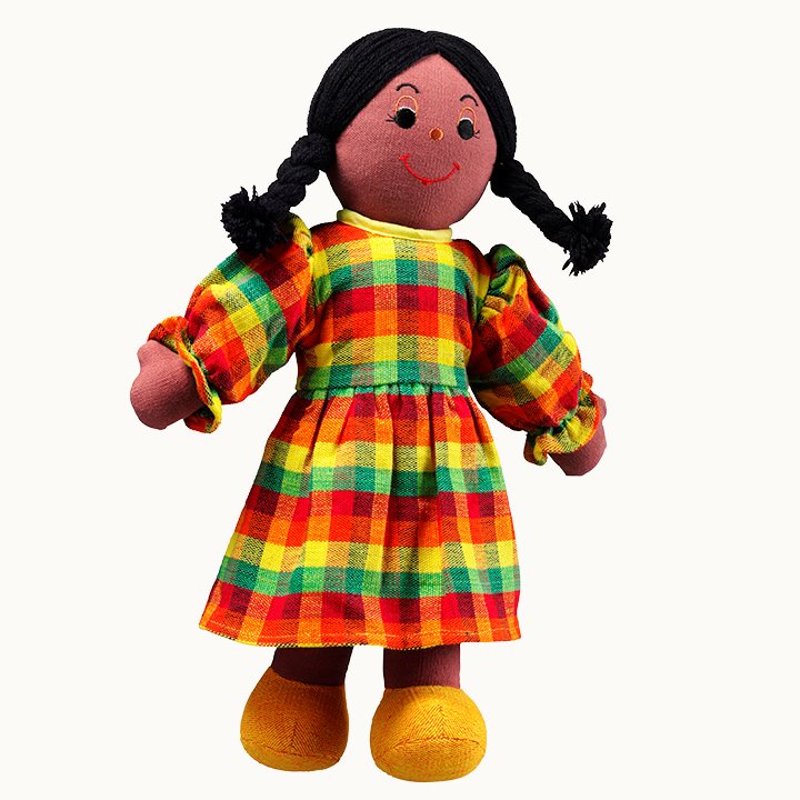 Rag doll mum with dark hair and dark skin