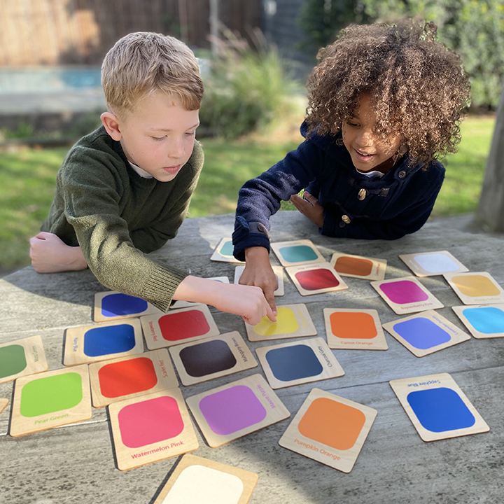 28 wooden colour swatches