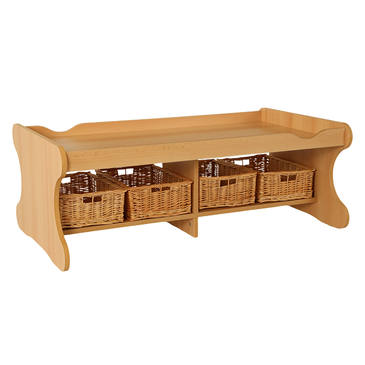 Four wicker basket in low play table unit