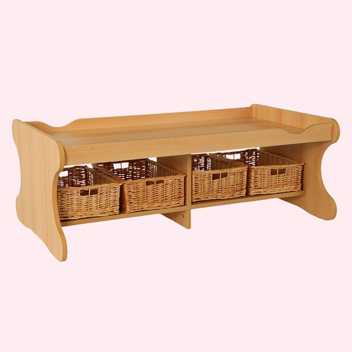 Four wicker basket in low play table unit