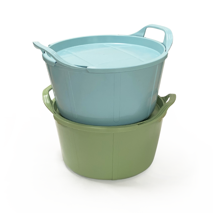 Sage Green and Duck Egg Trugs with Lids
