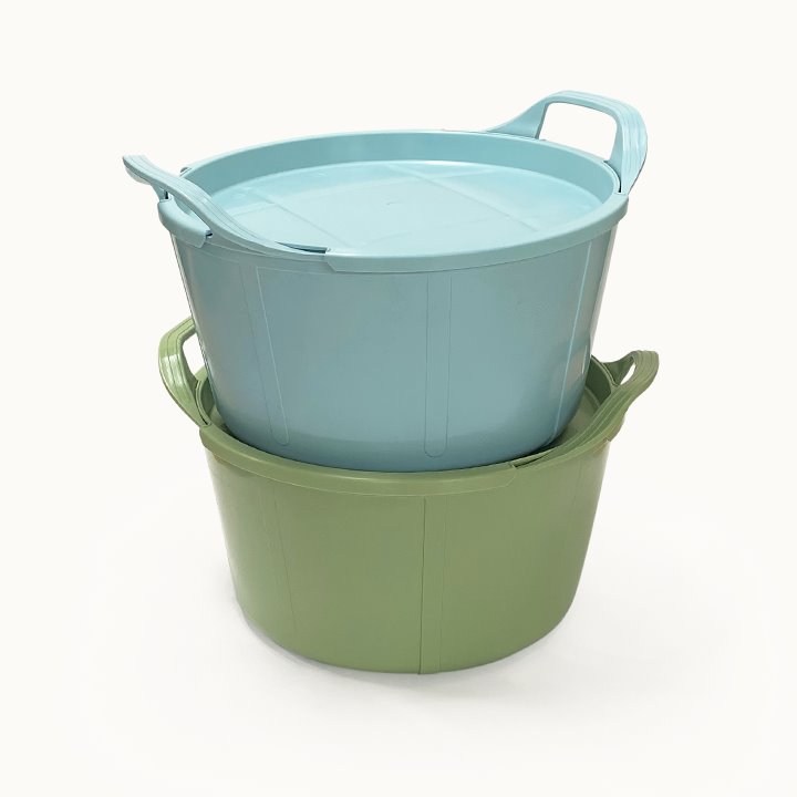 Sage Green and Duck Egg Trugs with Lids