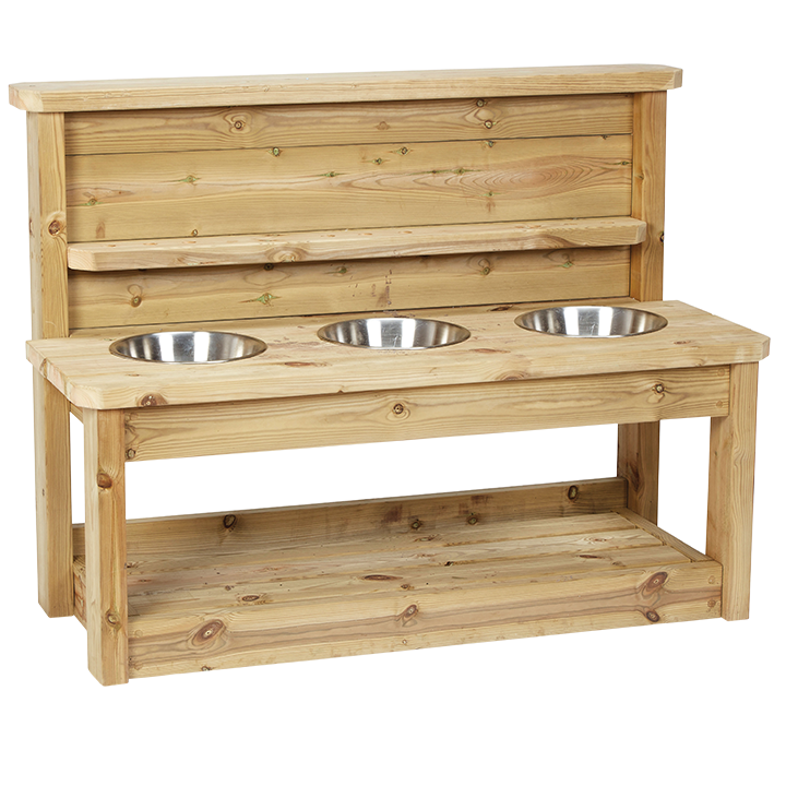 Wide shot of messy play mud station