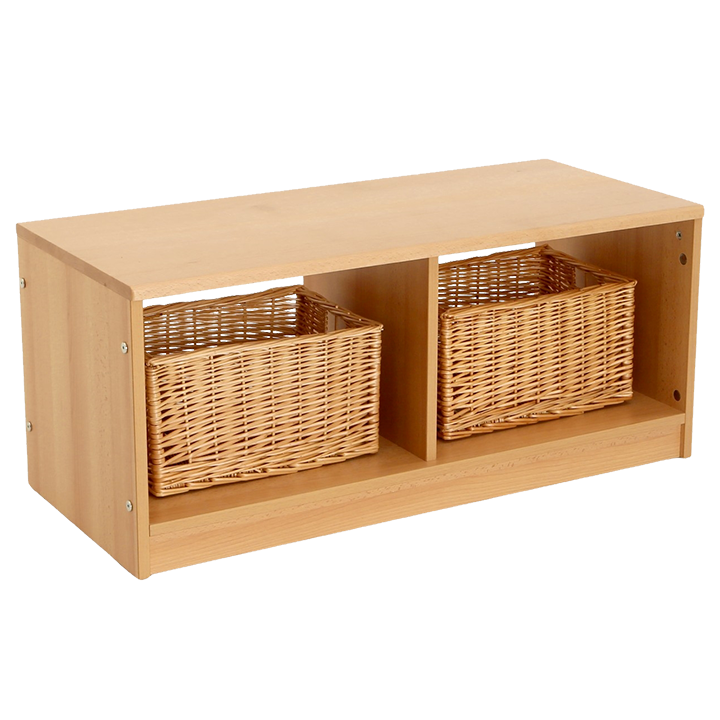 Storage unit with wicker baskets