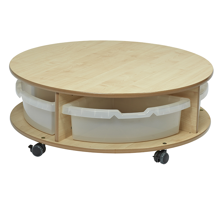 Storage unit with clear plastic bins