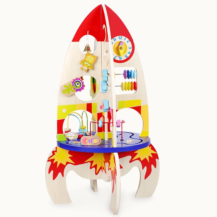 Wooden free-standing activity rocket