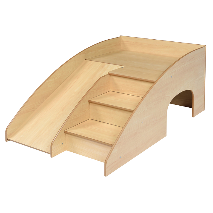 Simple active fun, steps to climb and a hidey-hole underneath