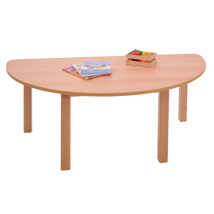 Half circle shapes wood effect topped table for nurseries and schools