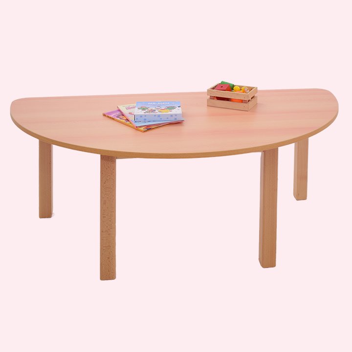 Half circle shapes wood effect topped table for nurseries and schools