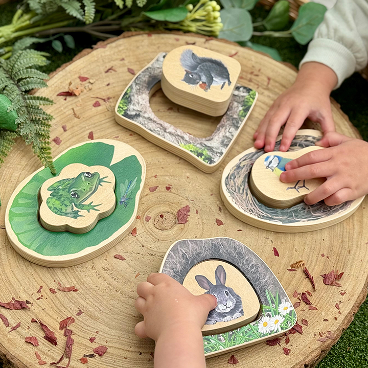 Four simple wooden puzzles