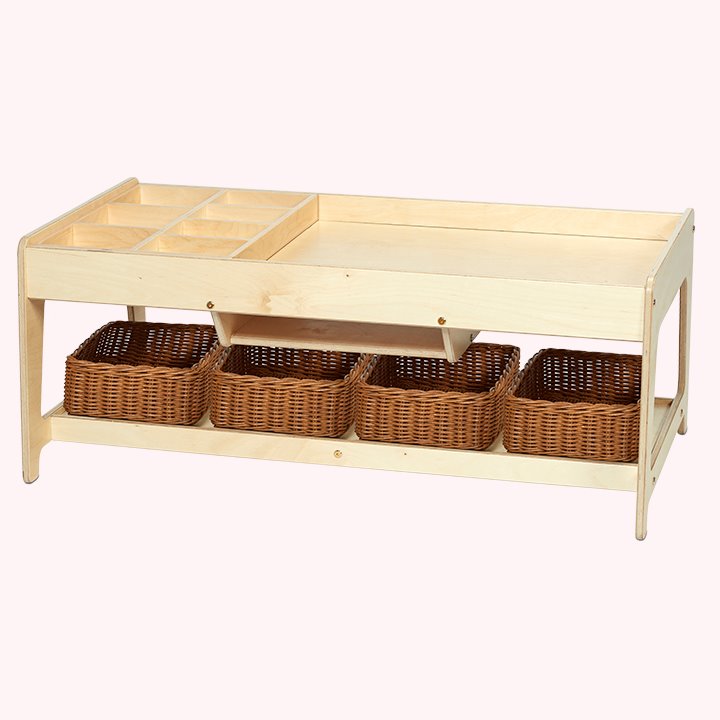 Play table with sorting baskets underneath