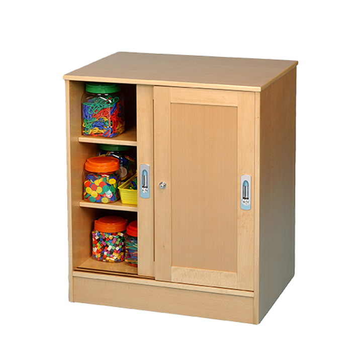 Beech cupboard with shaker style sliding doors and handy shelves