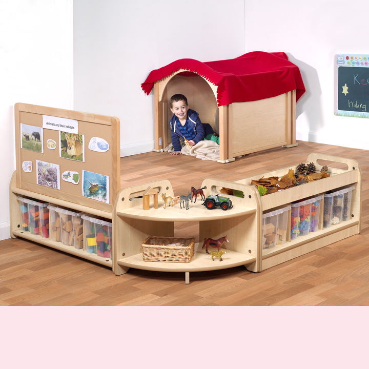 Little boy in shelter of hide and seek zone