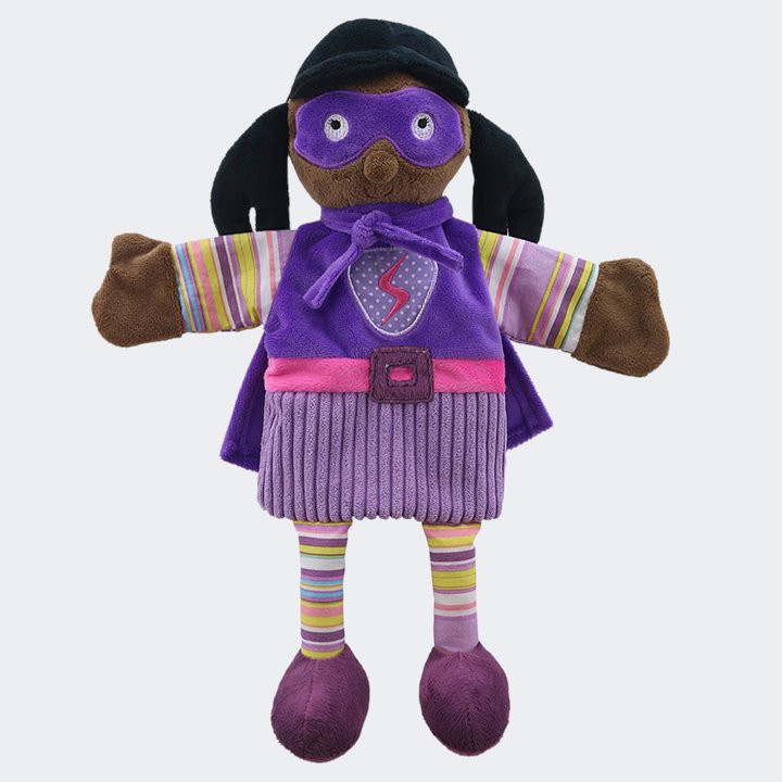 Puppet with purple outfit