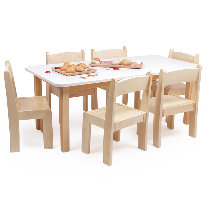 Rectangular laminate topped table with 6 chairs