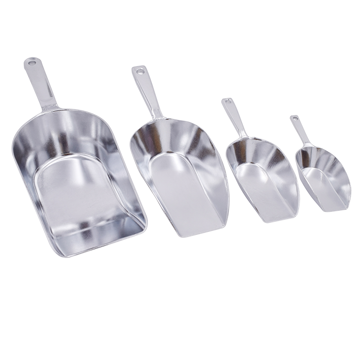 4 different sized metal scoops