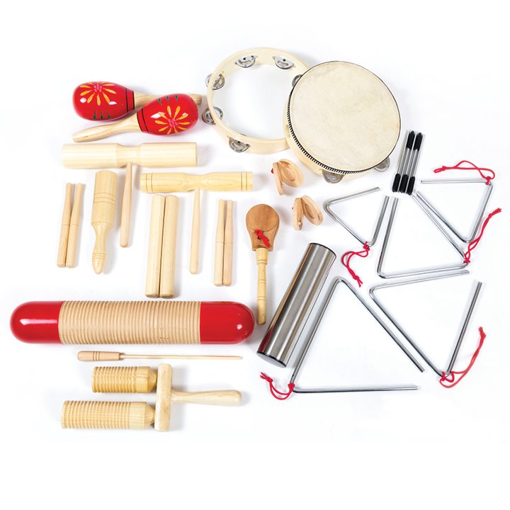 Musical instruments laid out on the floor