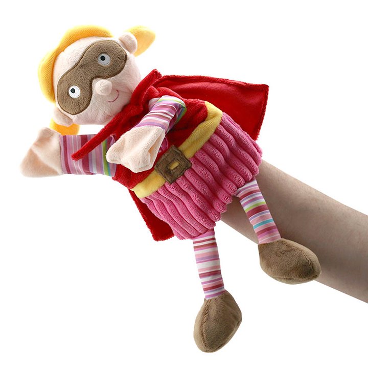 Hand puppet with pink outfit