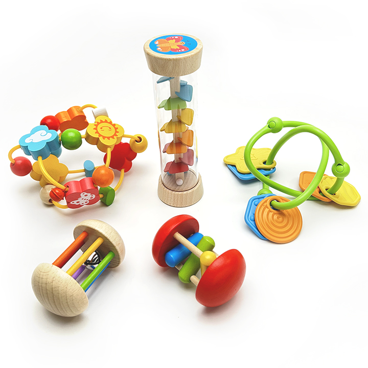 Five different rattles for babies
