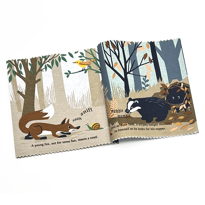 Woodland Hush rag book spread